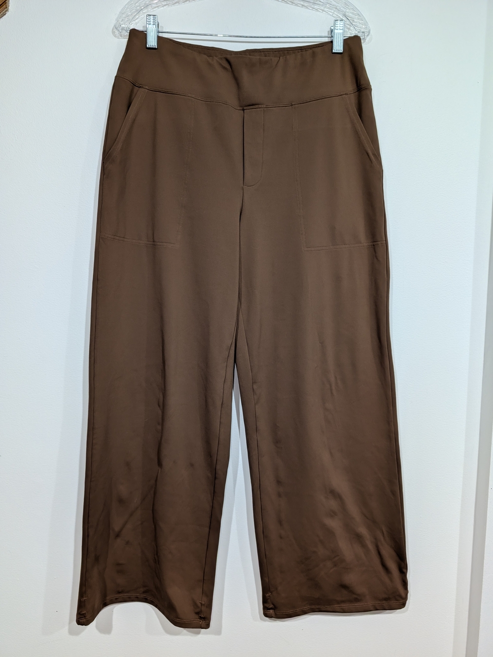 G4Free Wide-Leg Pull-On Pants Stretch Yoga Pocket Pants Coffee Brown Women's XL